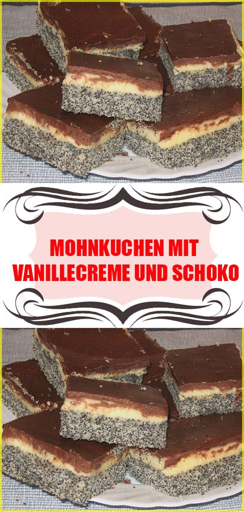 Mohnkuchen mit Vanillecreme und Schoko (leckerer Blechkuchen, schmeckt lecker, gelingt immer) Rezept 6 Mohnkuchen mit Vanillecreme und Schoko